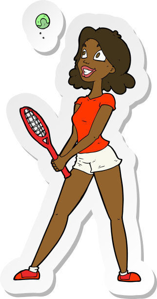 卡通女子打网球的贴纸图片下载