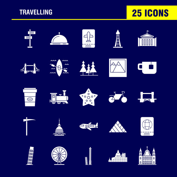 旅行固体字形图标设置为信息图图片下载