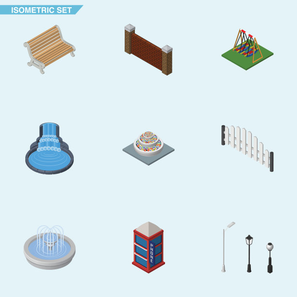等距建筑设置的路障工厂图片下载