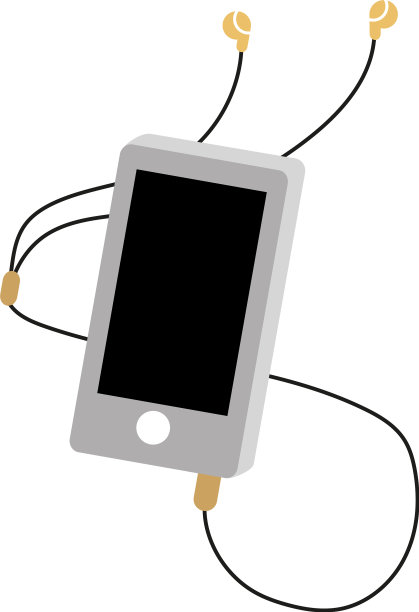 带耳机的智能手机音乐播放器图片下载