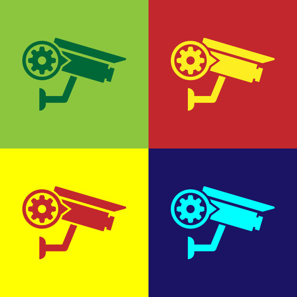 彩色安全摄像头和齿轮图标隔离开图片下载