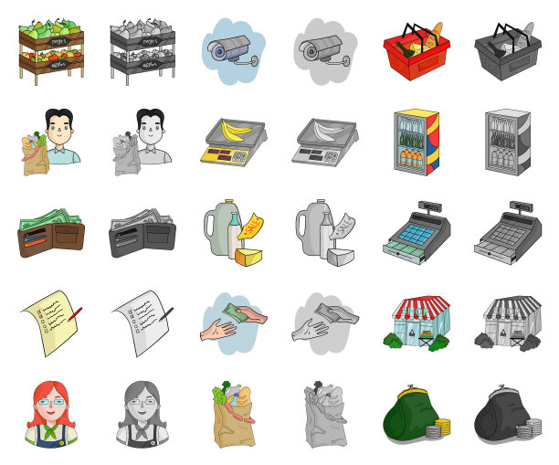 超市和设备卡通单色图标图片下载