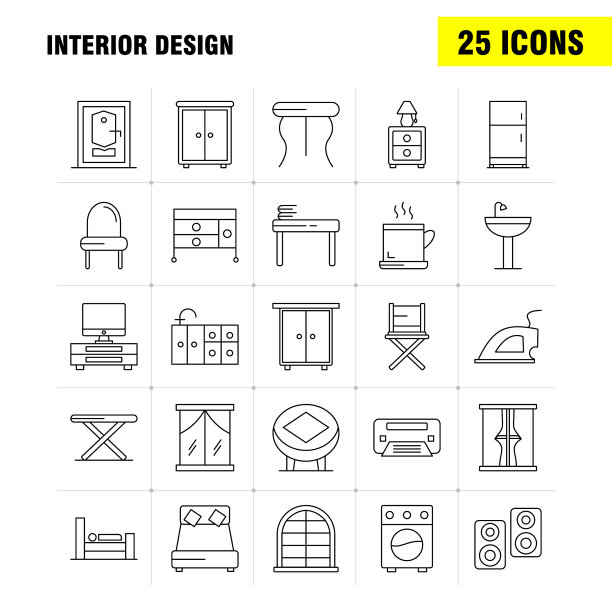 室内设计线图标设置为信息图形图片下载