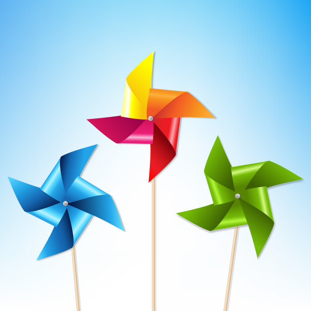 五颜六色的风车和蓝天图片下载