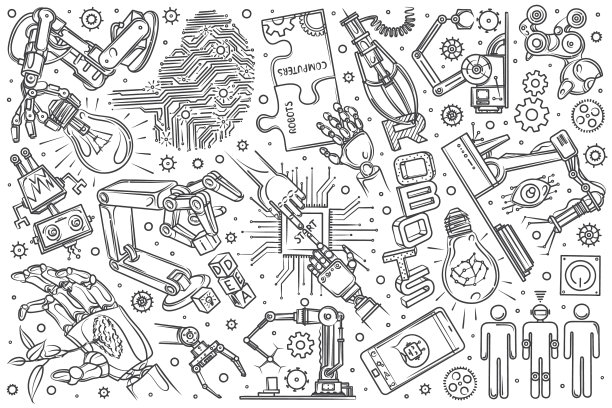 手绘机器人设置涂鸦背景图片下载