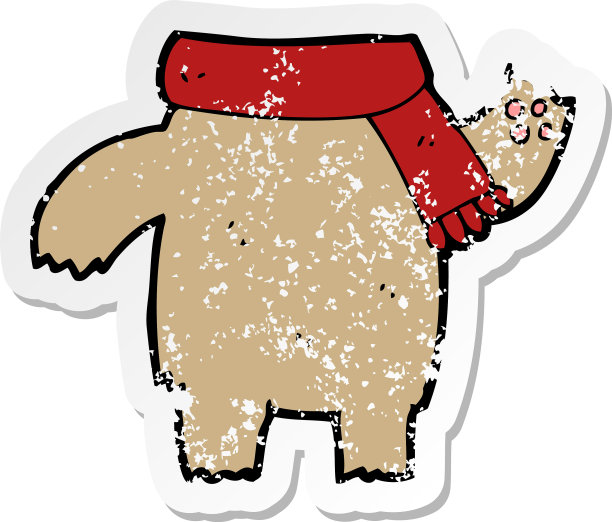 一个卡通泰迪熊的复古旧贴纸图片下载