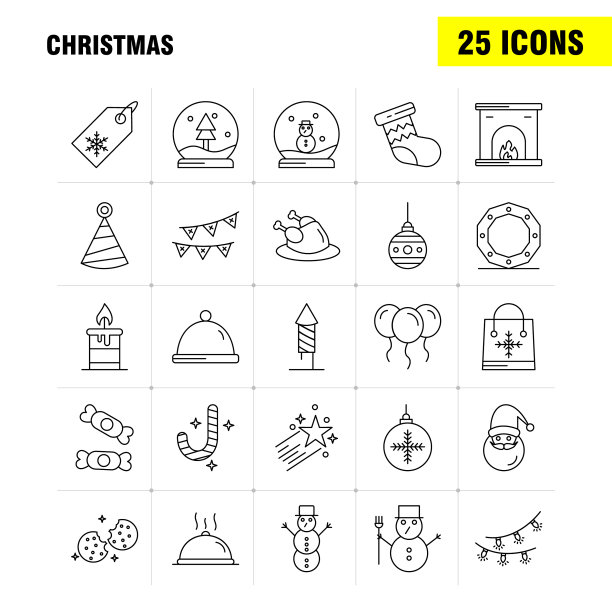 圣诞线图标为网页印刷和移动uxui图片下载