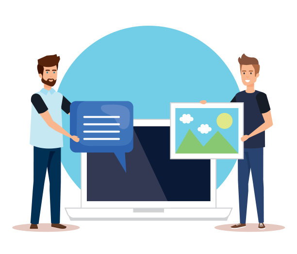 两个带着笔记本电脑角色的男人图片下载