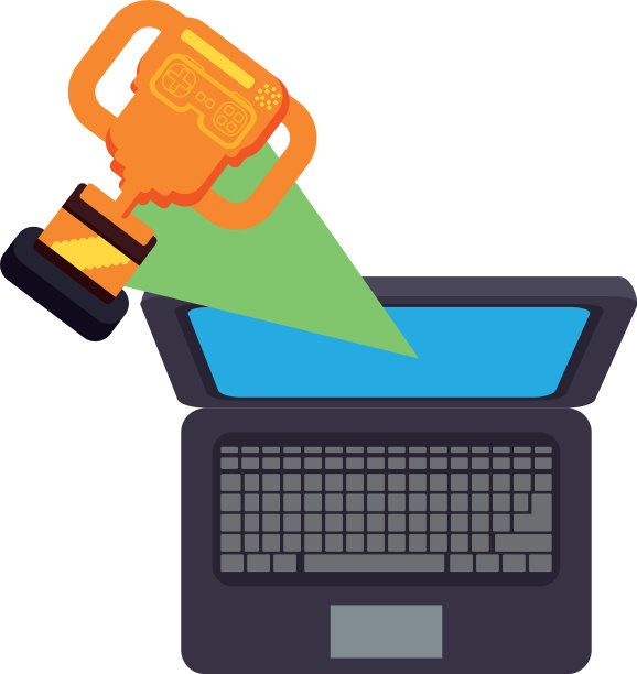 带奖杯的笔记本电脑图片下载