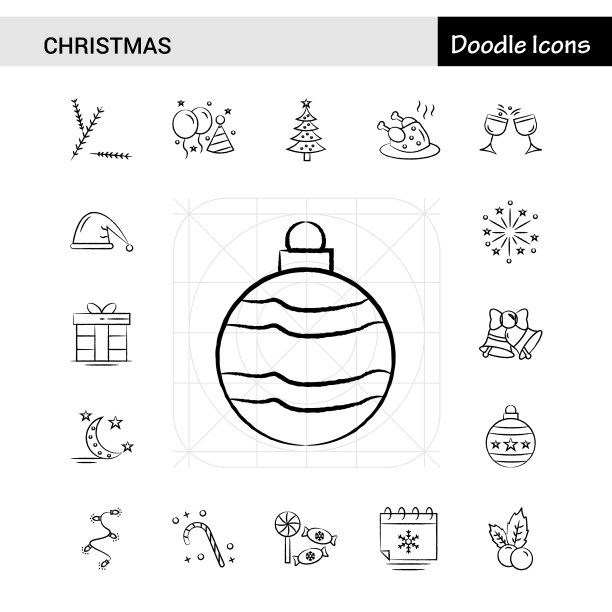 一套17圣诞手绘图标集图片下载