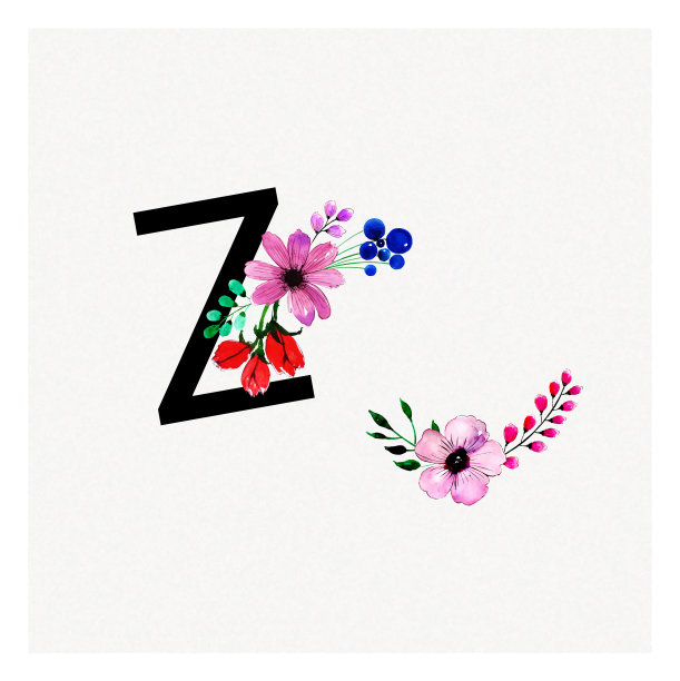 字母z水彩花卉背景图片下载
