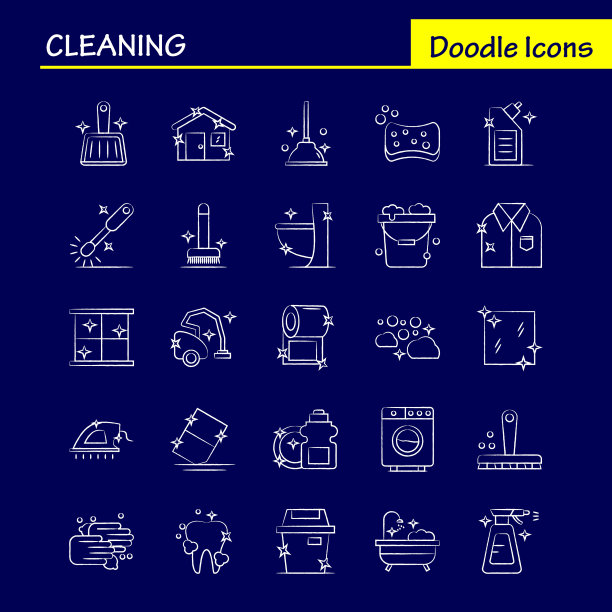 清洁手工绘制的图标设置的信息图图片下载