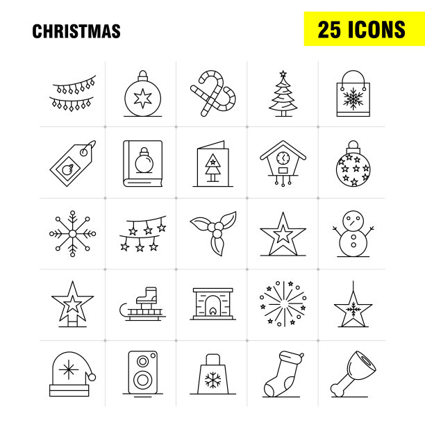 圣诞线图标为网页印刷和移动uxui图片下载