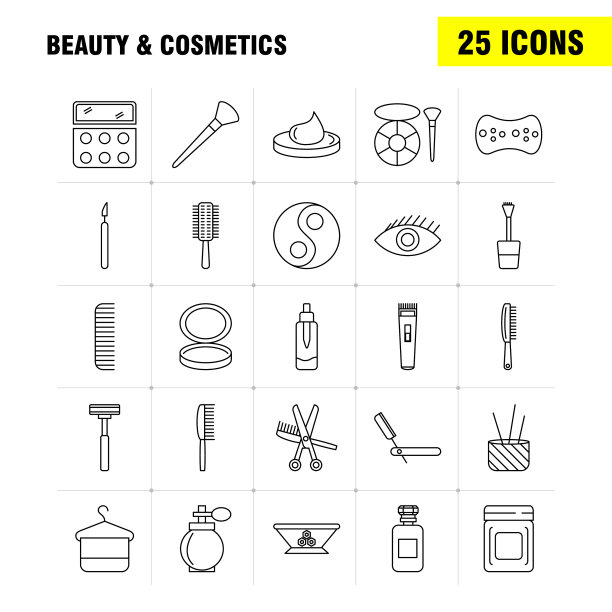 美容和化妆品线图标的网页印刷和图片下载