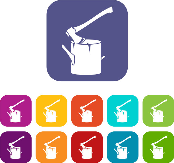 斧头卡在树桩上的图标图片下载