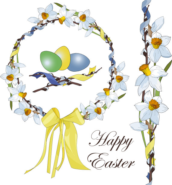 用白色和黄色水仙编成的复活节花环图片下载
