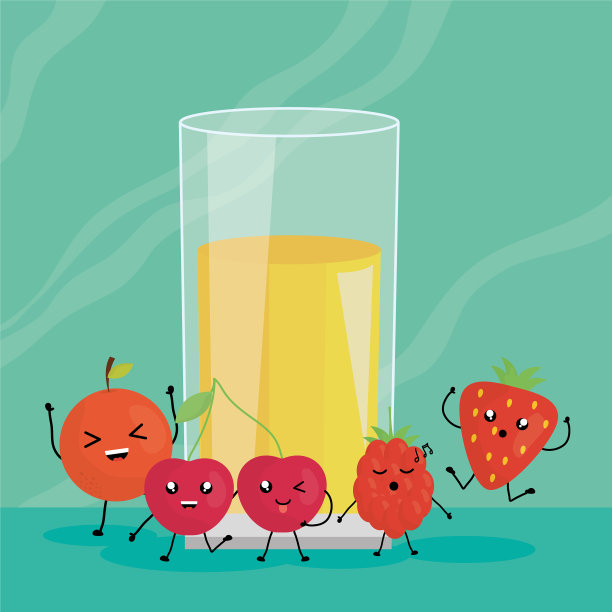 新鲜的果汁水果在玻璃卡哇伊字符图片下载