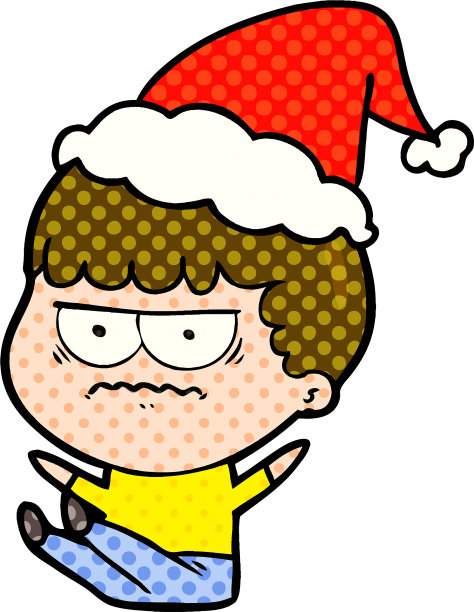 漫画风格的穿着圣诞老人的烦恼男人图片下载