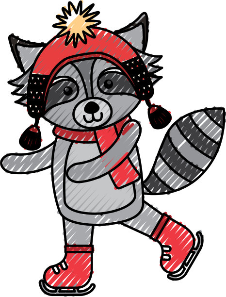 可爱的涂鸦圣诞浣熊卡通图片下载