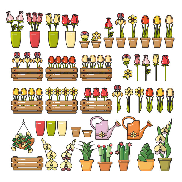 套彩色花卉图标孤立o图片下载