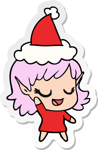 一个小精灵女孩穿着圣诞老人的快乐贴纸卡通图片下载