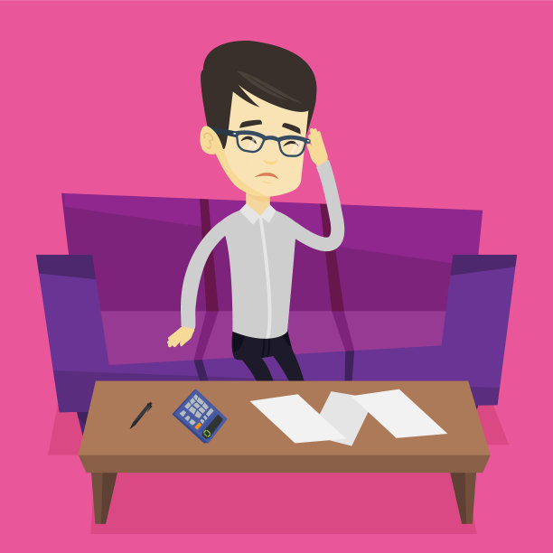 不高兴的亚洲人核算家庭账单图片下载