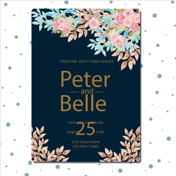 鲜花婚礼邀请与美丽的鲜花图片下载