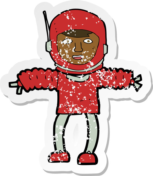 一个卡通宇航员的复古旧贴纸图片下载