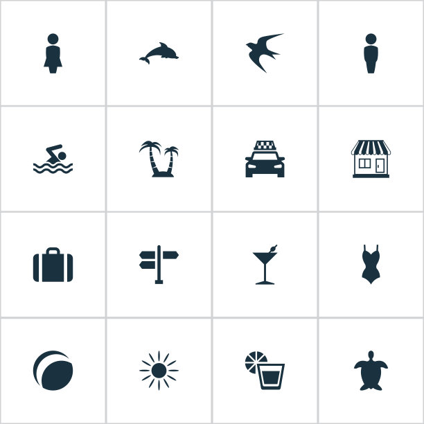 一套简单的海边图标图片下载