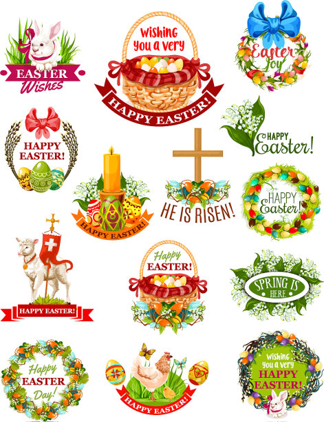 复活节假日标签徽章和符号集图片下载