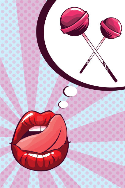 性感女人的嘴唇与糖果波普艺术风格图片下载