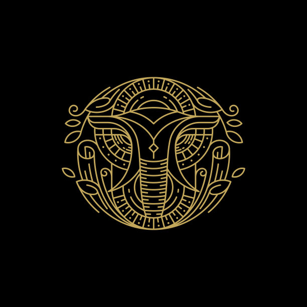 线条艺术大象设计概念模板图片下载