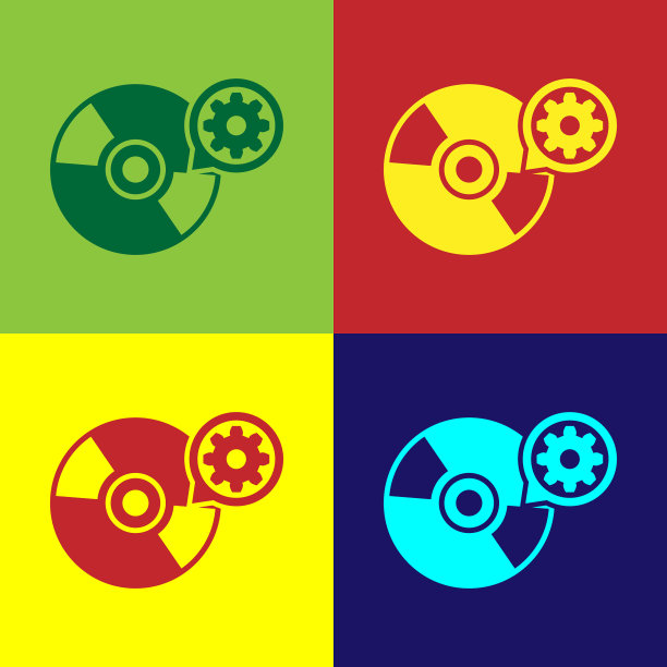 彩色CD或DVD光盘和齿轮图标隔离图片下载