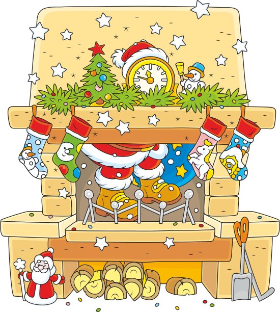 壁炉里的圣诞老人图片下载