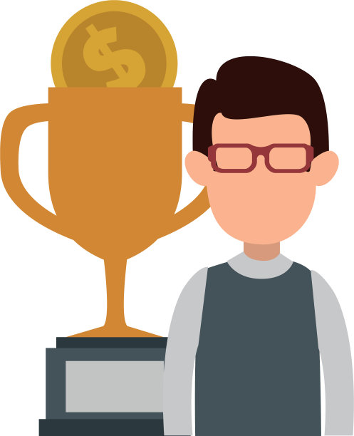 拿着奖杯和硬币的年轻人图片下载