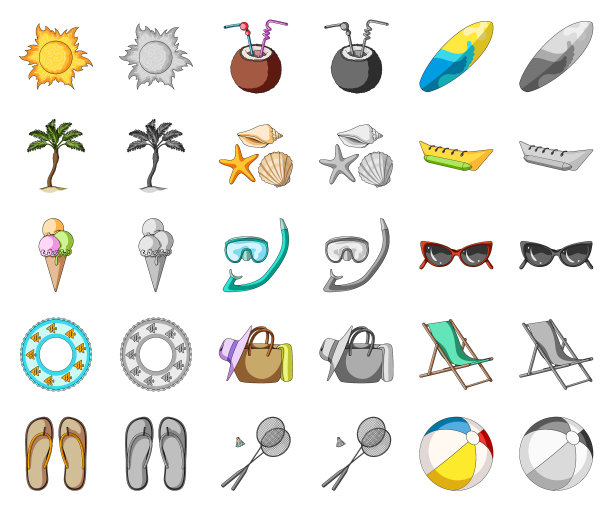 夏季休息卡通单色图标设置图片下载