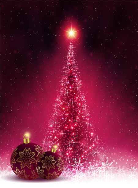 圣诞暗粉卡与闪亮的圣诞树图片下载