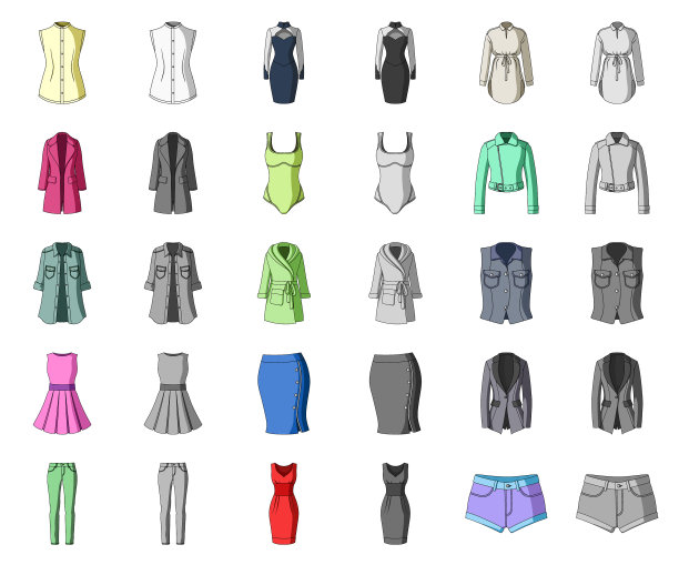 女性服装卡通单色图标设置图片下载
