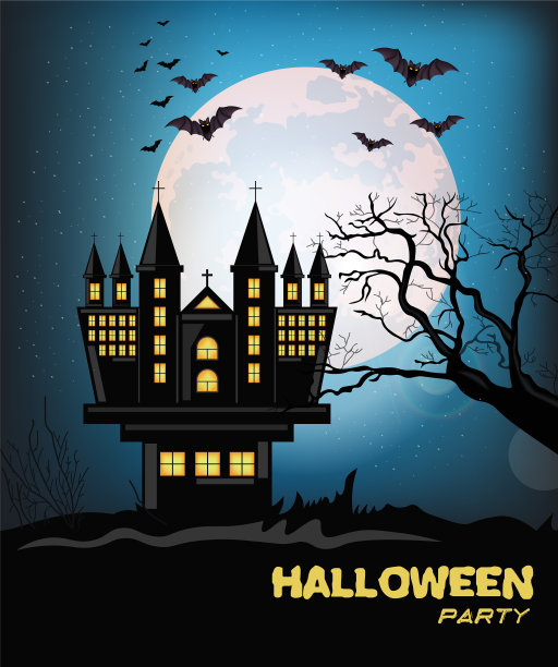 鬼屋城堡万圣节卡片背景图片下载