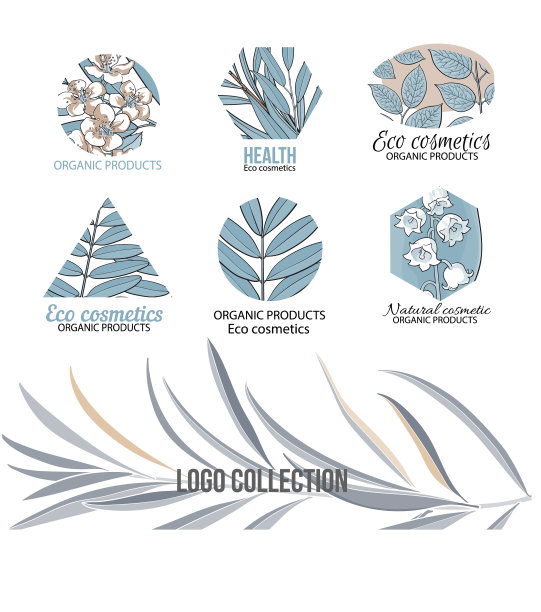 生态化妆品标志设置与树叶和鲜花图片下载