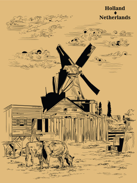 棕色手绘荷兰1图片下载