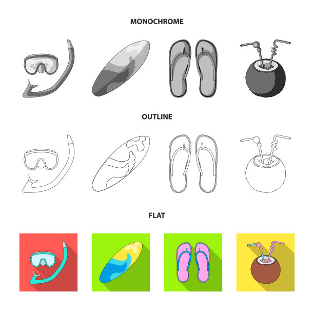 潜水冲浪鸡尾酒夏季度假集图片下载