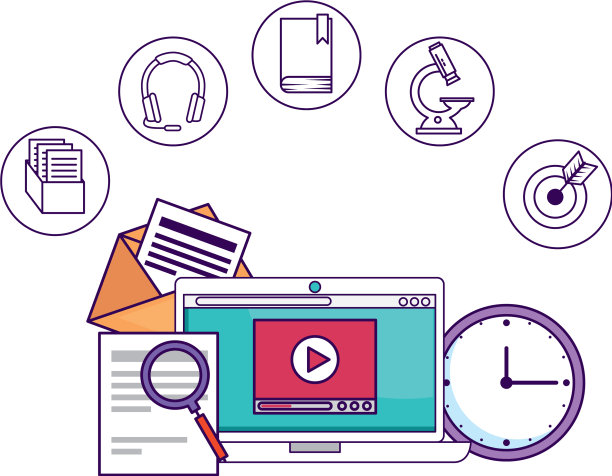 带有电子学习图标的笔记本电脑图片下载