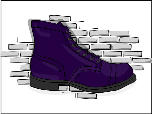 蓝色系带鞋靠在浅灰色的砖墙上图片下载