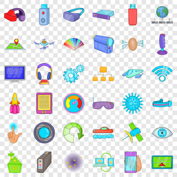 媒体技术图标设置卡通风格图片下载