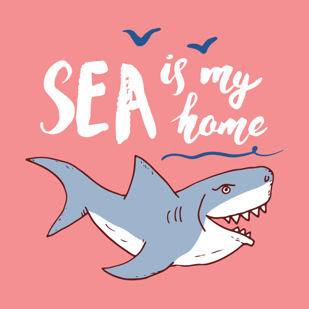 可爱的鲨鱼手绘素描t恤印花设计图片下载