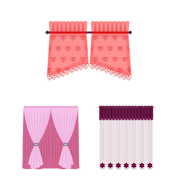 不同种类的窗帘卡通图标设置图片下载