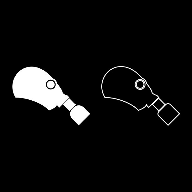 防毒面具或吸入器图标白色扁平设计图片下载