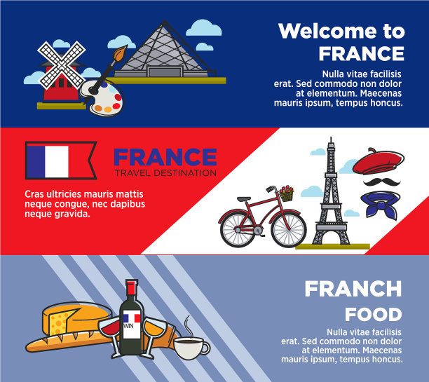 法国旅游目的地的广告横幅图片下载