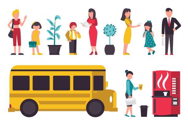 学校单位设置孤立的白色背景图片下载